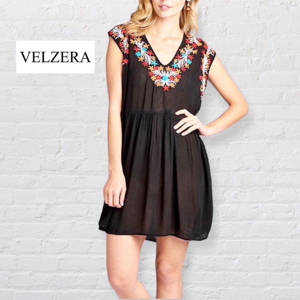 NWT Velzera Black Boho Embroidered Sleeveless Plus Size Coverup Dress